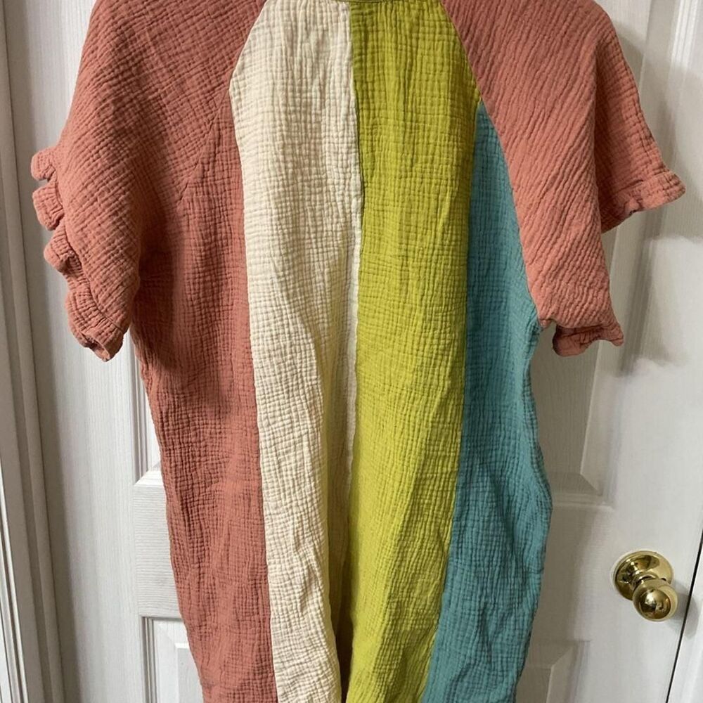 Umgee Colorblock V-Neck Gauze Top XL - Picture 3 of 4
